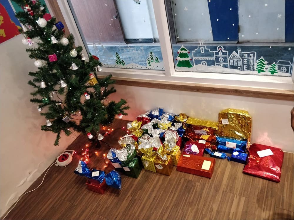 Fun at Dreamscape: the studio's Christmas tree and gifts